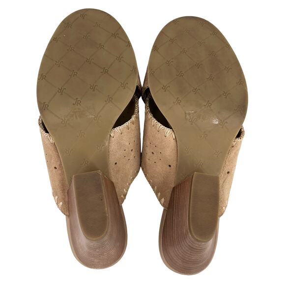 Jack Rogers Blakely Oak Suede 3" Block Heel Sandals 9.5M Tan - Picture 4 of 12